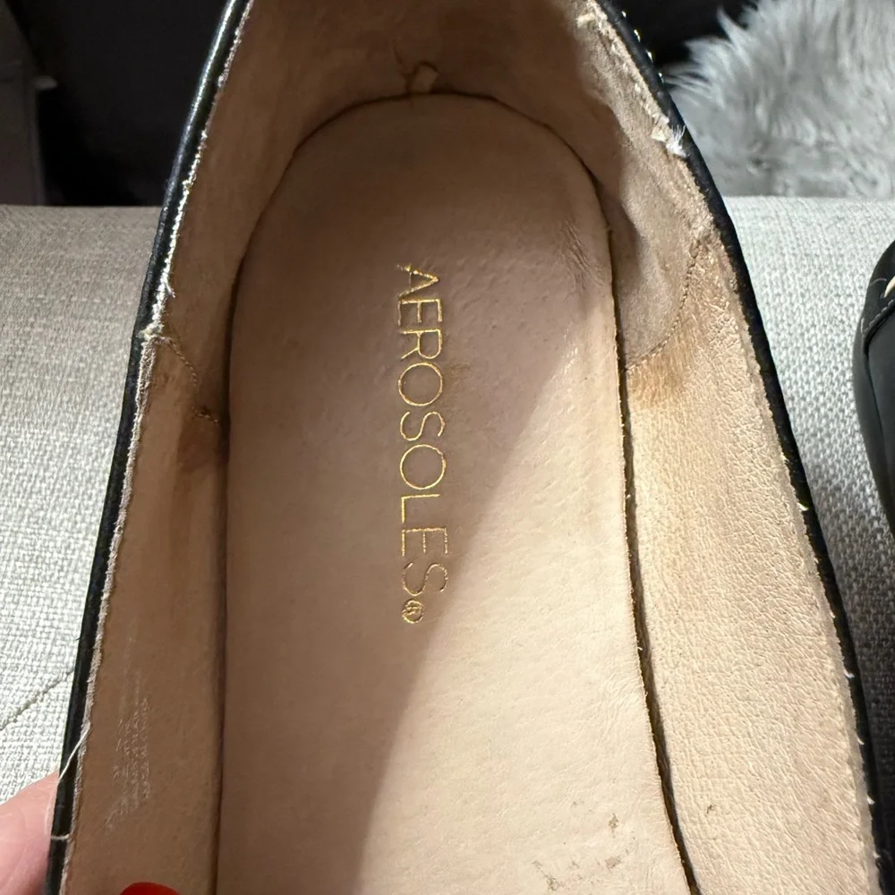 Aerosoles Black Leather Tassel Loafers Flats Size 8 Comfort Slip On - Picture 5 of 11